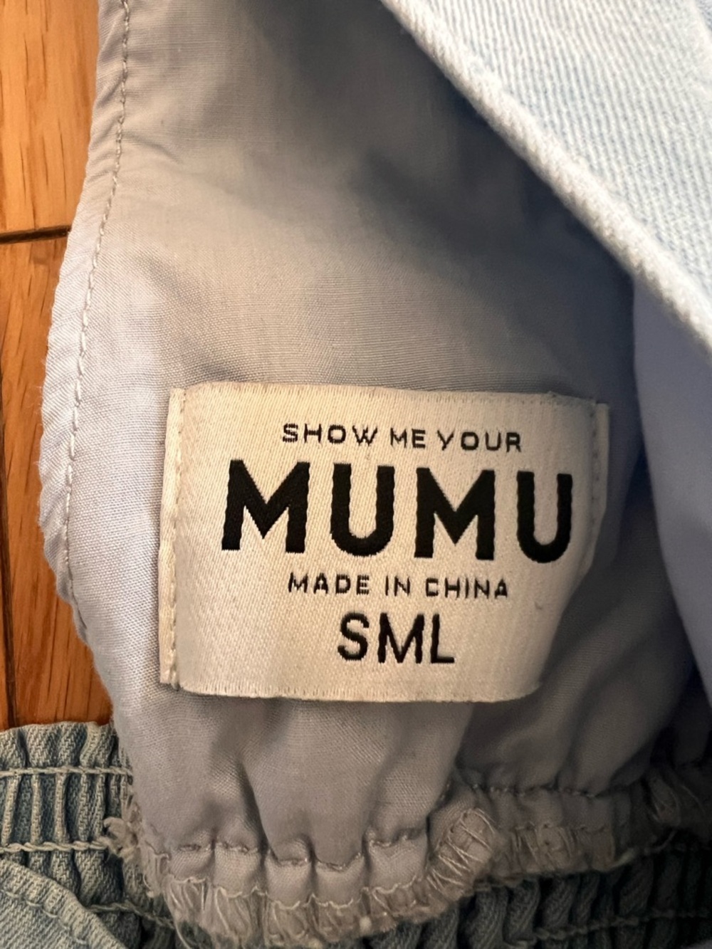 Show Me Your Mumu Smitten Babydoll Puff Sleeve Denim Dress Sky Blue Size Small - Picture 8 of 11